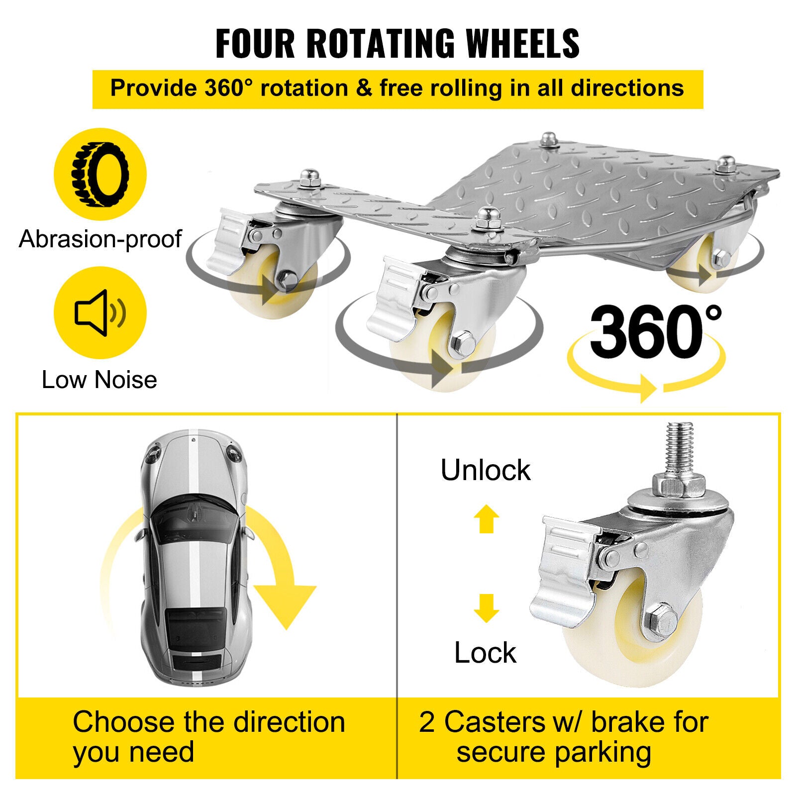 2PCS Auto Dolly Wheel Tire 30.5x 40.6cm Skate with 4 swivel Casters