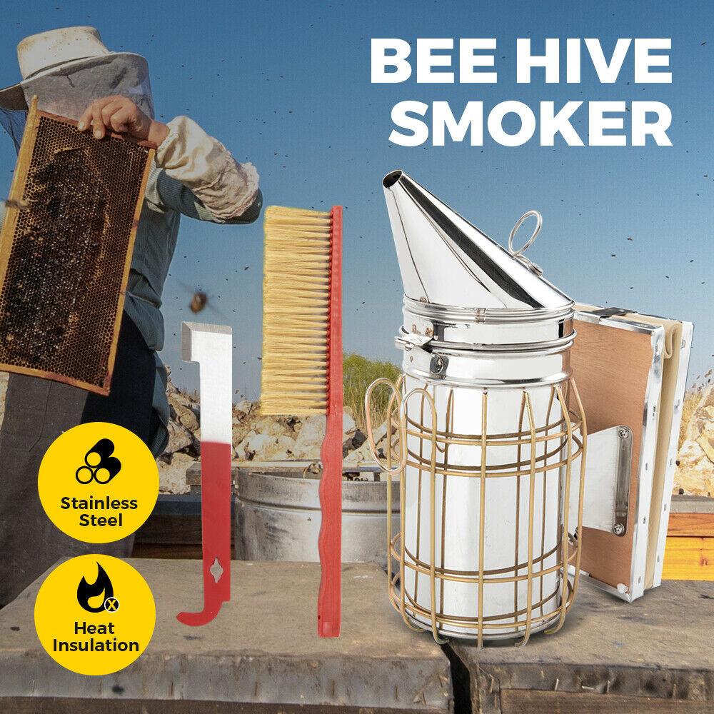 Bee Hive Smoker Tools Stainless Steel Bee Brush BeeKeeping Equipment Kit