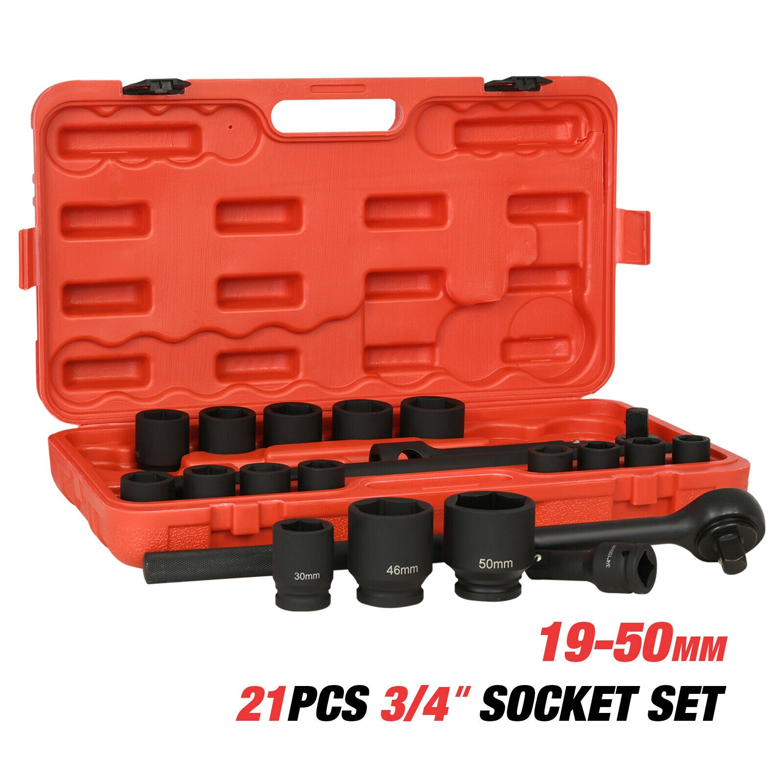 21pcs Deep Impact 3/4" 19mm-50mm Drive Socket Set Air Garage Repair Tools