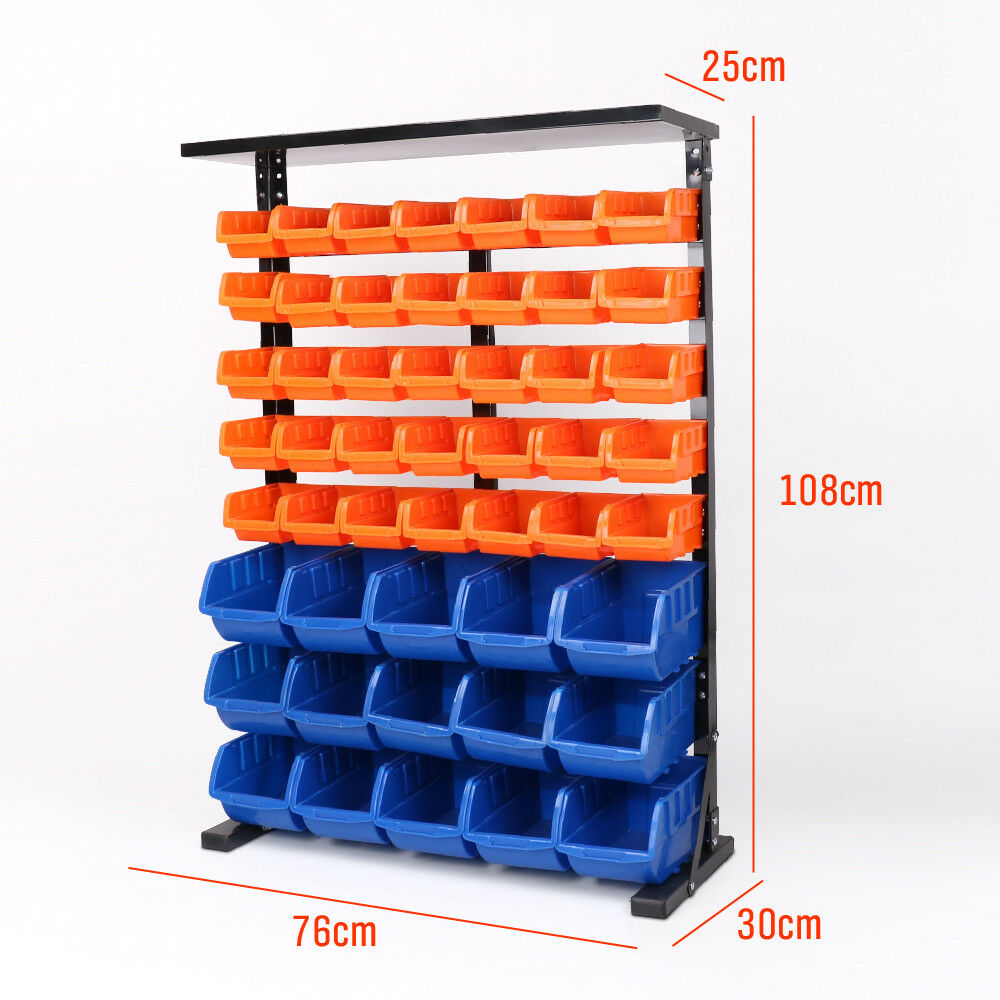 50Pc Tool Garage Storage Bins Tray Steel Shelving Rack Parts Organizer Top Bench